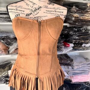 Tan Fringe Strapless Top corset